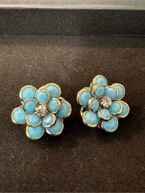 Gold-Trim Turquoise Flower Clip-On Earrings - Women's Jewelry